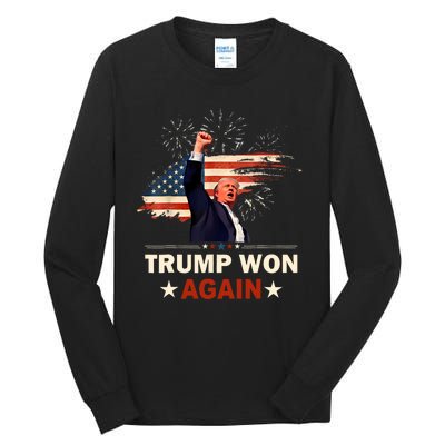 Trump Won Again 2024 Election President 47 Th American Flag Tall Long Sleeve T-Shirt