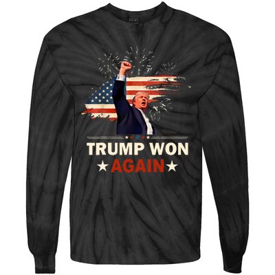 Trump Won Again 2024 Election President 47 Th American Flag Tie-Dye Long Sleeve Shirt