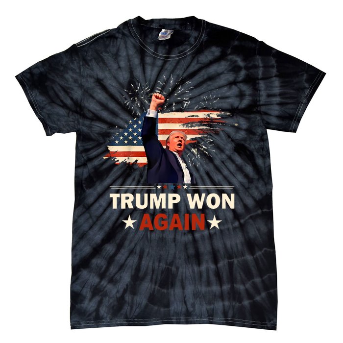 Trump Won Again 2024 Election President 47 Th American Flag Tie-Dye T-Shirt