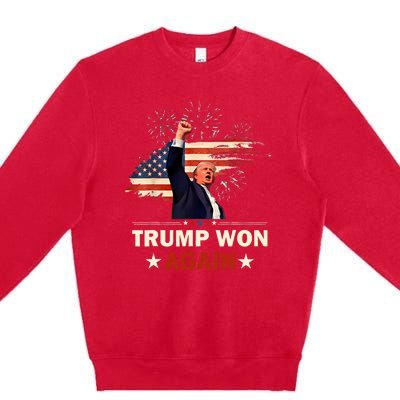 Trump Won Again 2024 Election President 47 Th American Flag Premium Crewneck Sweatshirt