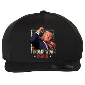 Trump Won Again 2024 Election President 47th American Flag Wool Snapback Cap