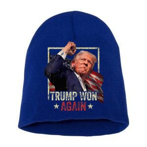 Trump Won Again 2024 Election President 47th American Flag Short Acrylic Beanie