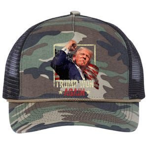 Trump Won Again 2024 Election President 47th American Flag Retro Rope Trucker Hat Cap