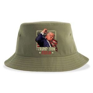 Trump Won Again 2024 Election President 47th American Flag Sustainable Bucket Hat