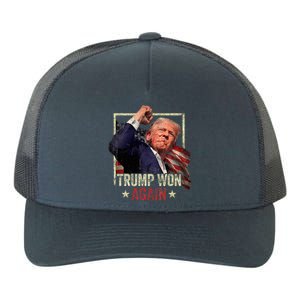 Trump Won Again 2024 Election President 47th American Flag Yupoong Adult 5-Panel Trucker Hat