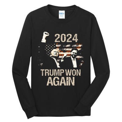 Trump Won Again 2024 Election President 47 Th American Flag Tall Long Sleeve T-Shirt