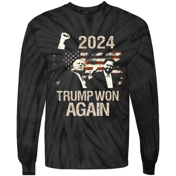 Trump Won Again 2024 Election President 47 Th American Flag Tie-Dye Long Sleeve Shirt