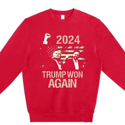 Trump Won Again 2024 Election President 47 Th American Flag Premium Crewneck Sweatshirt