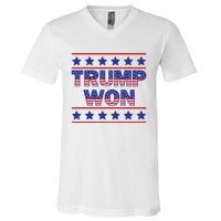 Trump Won American Flag Victory Triumph Election Winner 2024 V-Neck T-Shirt