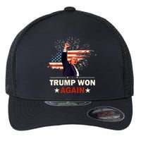 Trump Won Again 2024 Election President 47 Th American Flag Flexfit Unipanel Trucker Cap