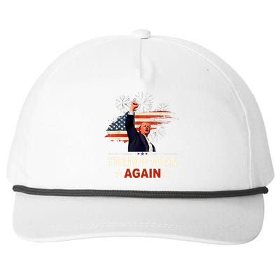 Trump Won Again 2024 Election President 47 Th American Flag Snapback Five-Panel Rope Hat