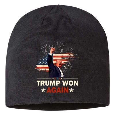 Trump Won Again 2024 Election President 47 Th American Flag Sustainable Beanie