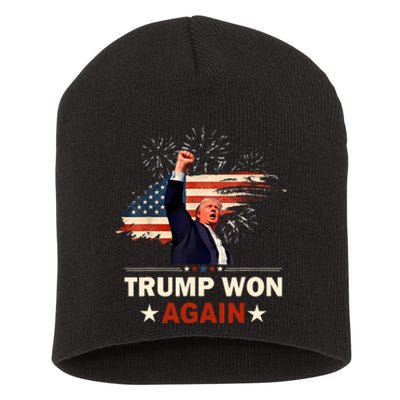 Trump Won Again 2024 Election President 47 Th American Flag Short Acrylic Beanie