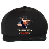 Trump Won Again 2024 Election President 47 Th American Flag Wool Snapback Cap