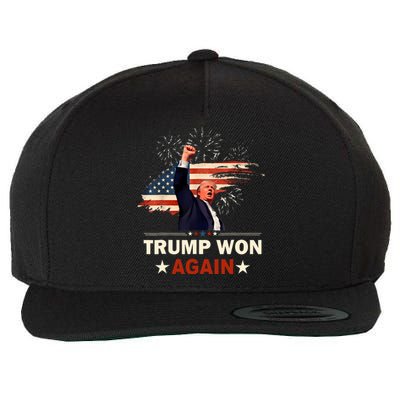 Trump Won Again 2024 Election President 47 Th American Flag Wool Snapback Cap