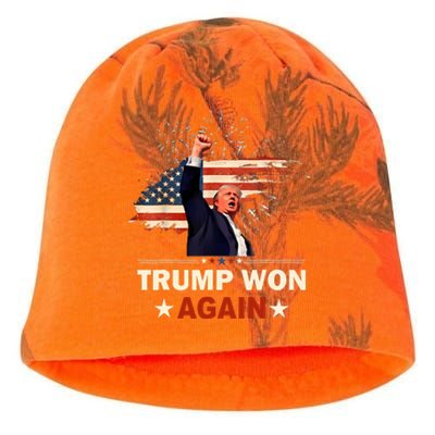 Trump Won Again 2024 Election President 47 Th American Flag Kati - Camo Knit Beanie