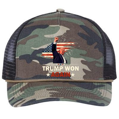 Trump Won Again 2024 Election President 47 Th American Flag Retro Rope Trucker Hat Cap