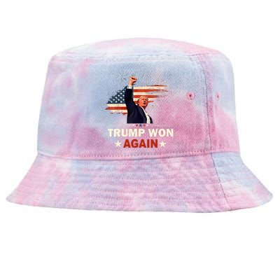 Trump Won Again 2024 Election President 47 Th American Flag Tie-Dyed Bucket Hat