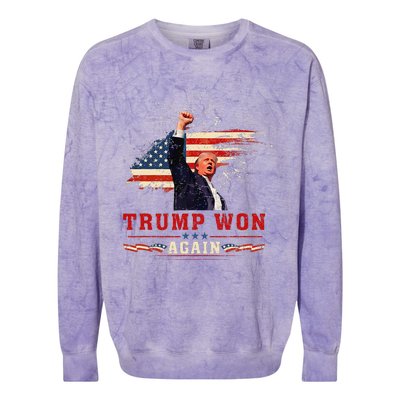 Trump Won Again 2024 Election President 47 Th American Flag Colorblast Crewneck Sweatshirt