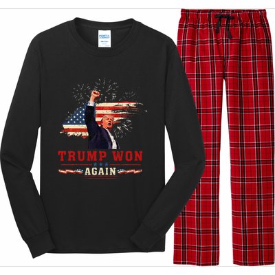 Trump Won Again 2024 Election President 47 Th American Flag Long Sleeve Pajama Set