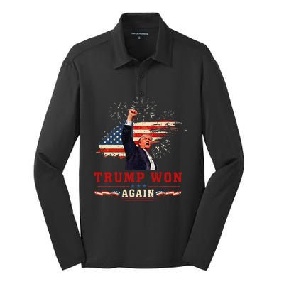 Trump Won Again 2024 Election President 47 Th American Flag Silk Touch Performance Long Sleeve Polo