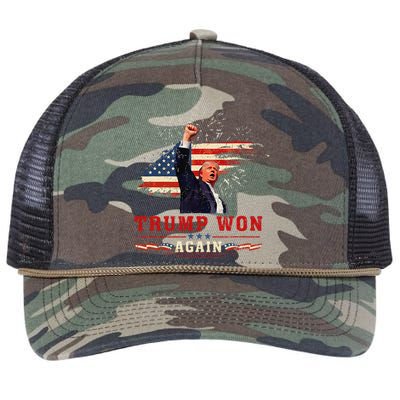 Trump Won Again 2024 Election President 47 Th American Flag Retro Rope Trucker Hat Cap