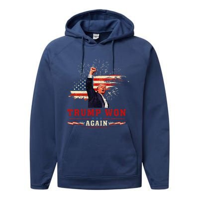 Trump Won Again 2024 Election President 47 Th American Flag Performance Fleece Hoodie