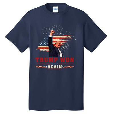 Trump Won Again 2024 Election President 47 Th American Flag Tall T-Shirt