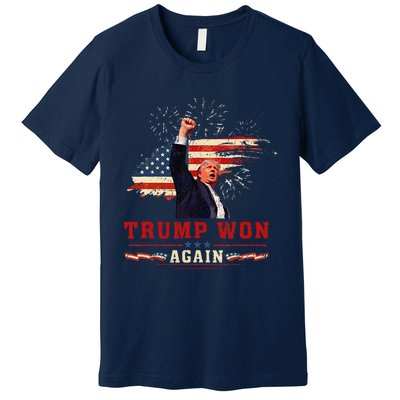 Trump Won Again 2024 Election President 47 Th American Flag Premium T-Shirt