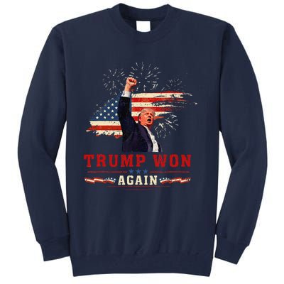 Trump Won Again 2024 Election President 47 Th American Flag Tall Sweatshirt