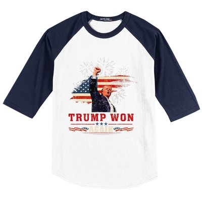 Trump Won Again 2024 Election President 47 Th American Flag Baseball Sleeve Shirt