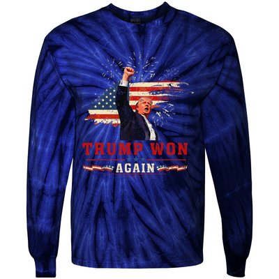 Trump Won Again 2024 Election President 47 Th American Flag Tie-Dye Long Sleeve Shirt