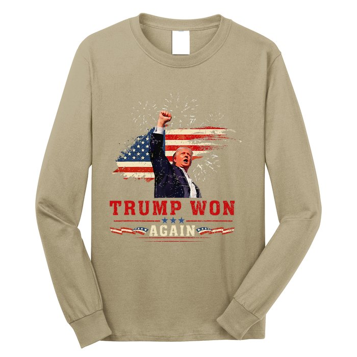 Trump Won Again 2024 Election President 47 Th American Flag Long Sleeve Shirt