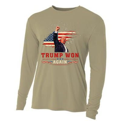 Trump Won Again 2024 Election President 47 Th American Flag Cooling Performance Long Sleeve Crew