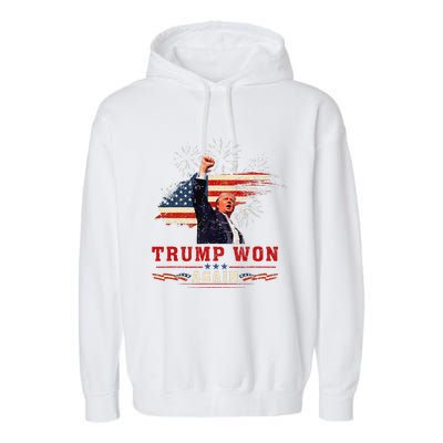 Trump Won Again 2024 Election President 47 Th American Flag Garment-Dyed Fleece Hoodie