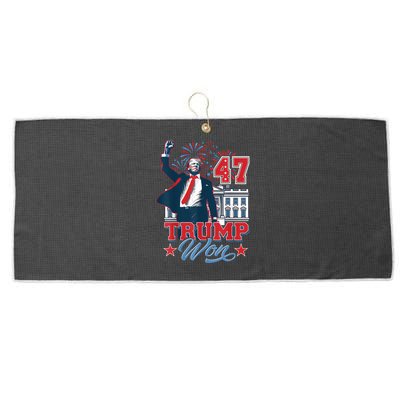 Trump Won Again 2024 Election President 47 Th American Flag Large Microfiber Waffle Golf Towel