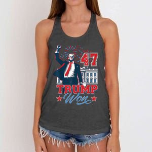 Trump Won Again 2024 Election President 47 Th American Flag Women's Knotted Racerback Tank