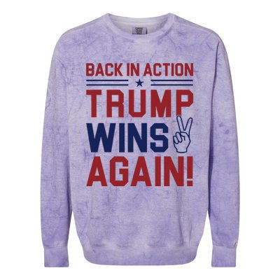 Trump Wins Again 2024 Back In Action Trump Wins Again Colorblast Crewneck Sweatshirt