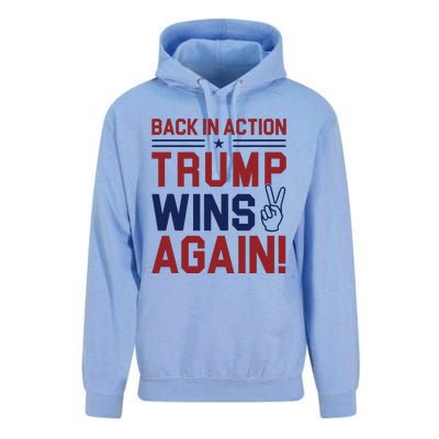 Trump Wins Again 2024 Back In Action Trump Wins Again Unisex Surf Hoodie