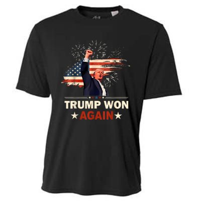 Trump Won Again 2024 Election President 47 Th American Flag Cooling Performance Crew T-Shirt