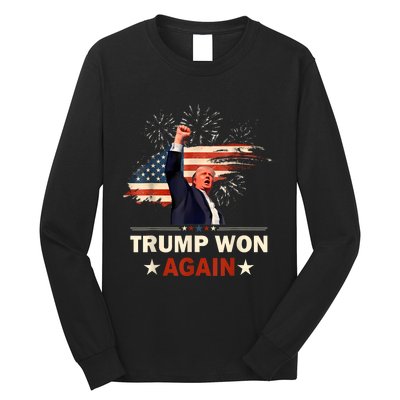 Trump Won Again 2024 Election President 47 Th American Flag Long Sleeve Shirt