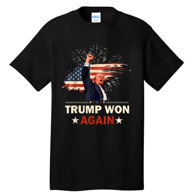 Trump Won Again 2024 Election President 47 Th American Flag Tall T-Shirt