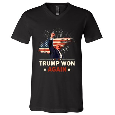 Trump Won Again 2024 Election President 47 Th American Flag V-Neck T-Shirt