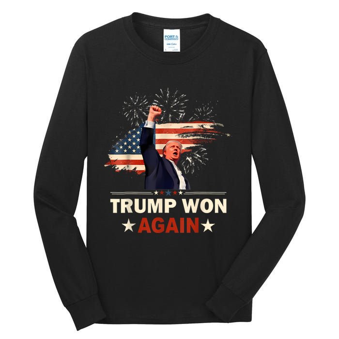 Trump Won Again 2024 Election President 47 Th American Flag Tall Long Sleeve T-Shirt