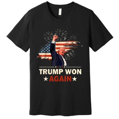 Trump Won Again 2024 Election President 47 Th American Flag Premium T-Shirt