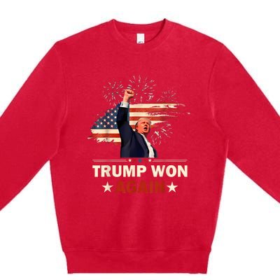 Trump Won Again 2024 Election President 47 Th American Flag Premium Crewneck Sweatshirt