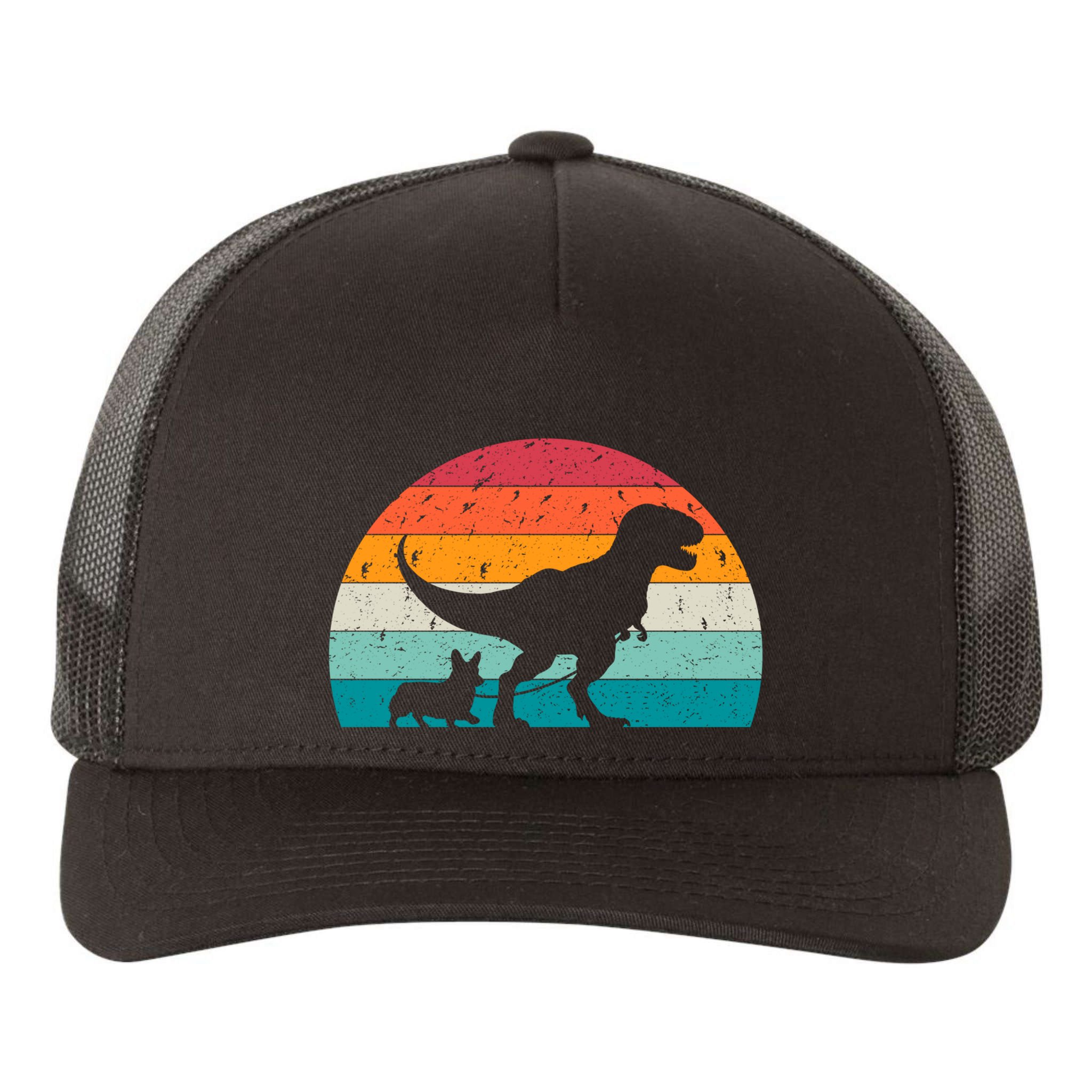 Trex Walking A Dog Funny Pembroke Welsh Corgi Lover Dog Dad Gift Yupoong Adult 5-Panel Trucker Hat