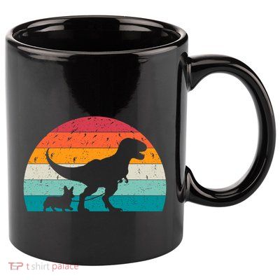 Trex Walking A Dog Funny Pembroke Welsh Corgi Lover Dog Dad Gift 11oz C Handle Ceramic Mug