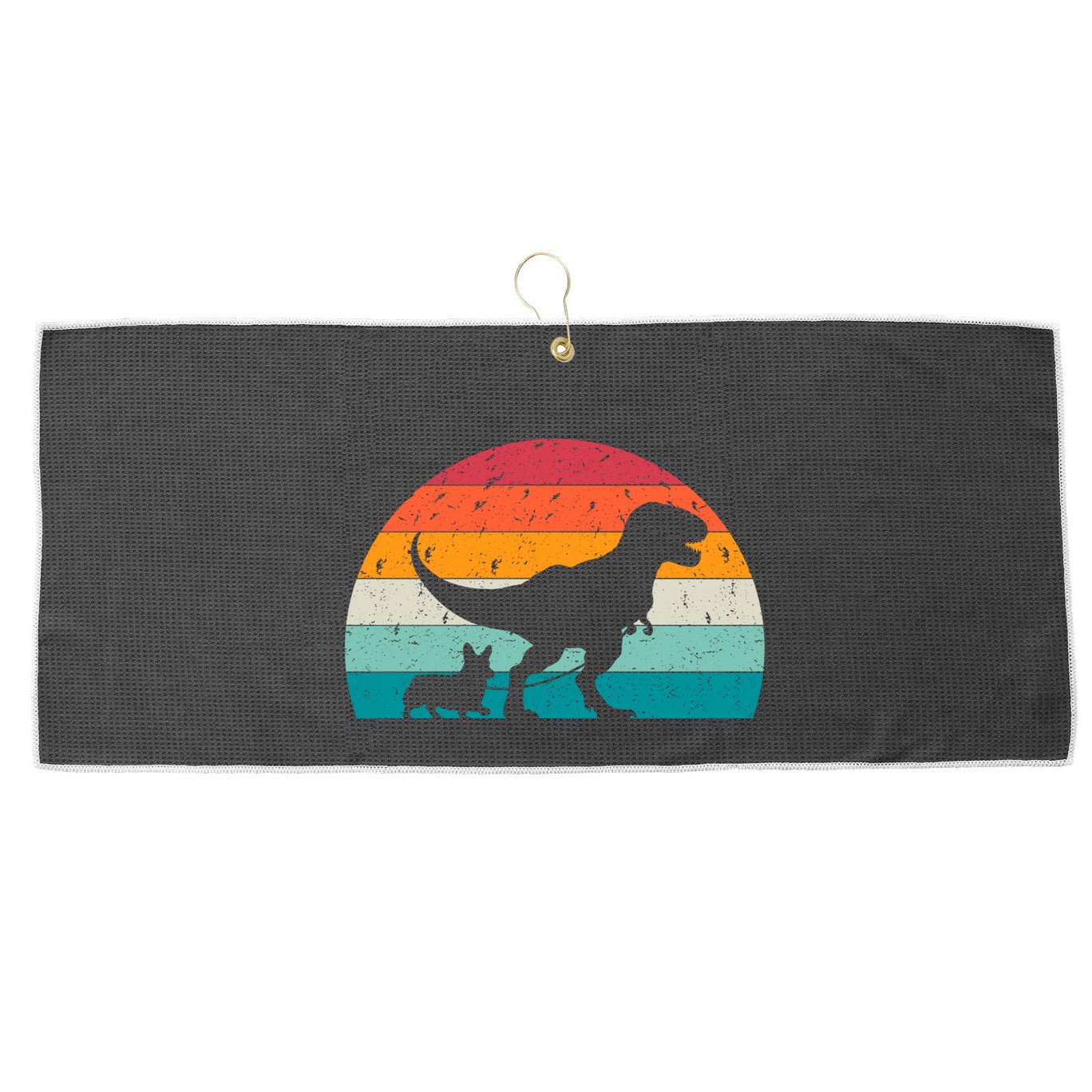 Trex Walking A Dog Funny Pembroke Welsh Corgi Lover Dog Dad Gift Large Microfiber Waffle Golf Towel