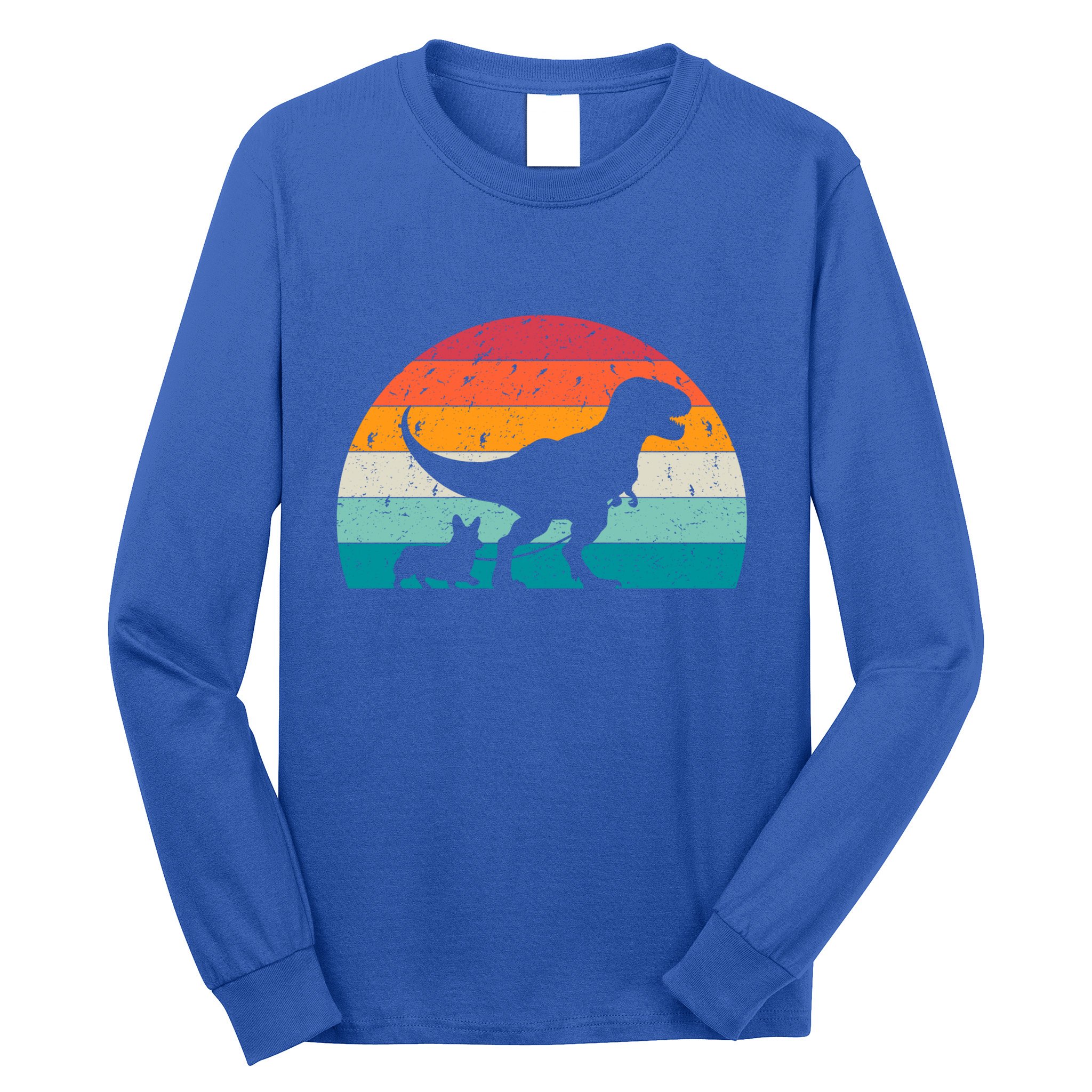 Trex Walking A Dog Funny Pembroke Welsh Corgi Lover Dog Dad Gift Long Sleeve Shirt